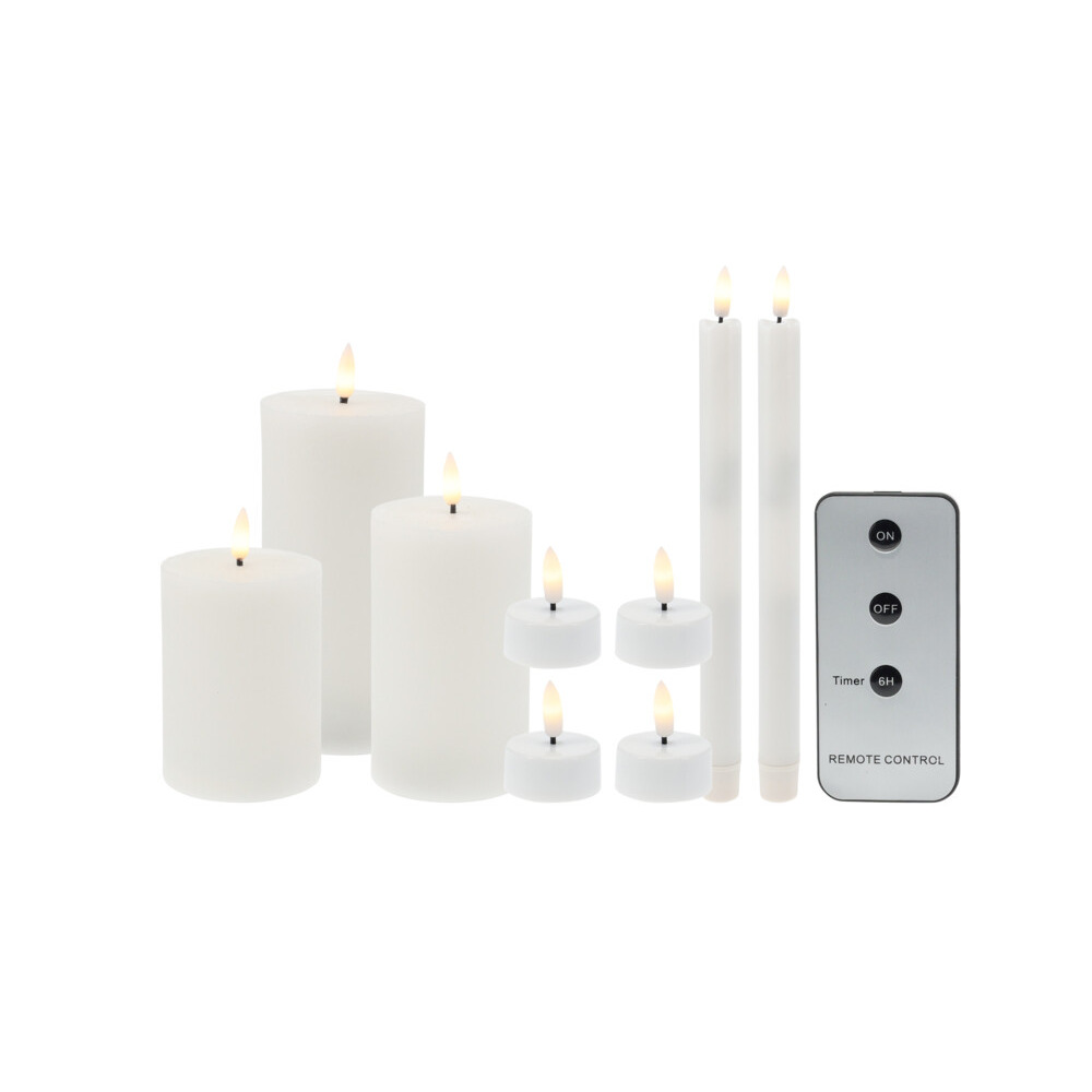 LED-Kerzen-Set 9-teilig weiß mit Fernbedienung