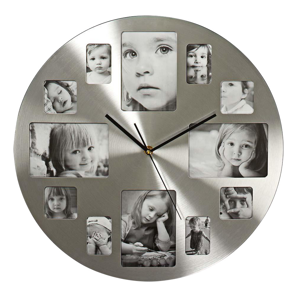 Nedis Wanduhr mit Fotorahmen Ø 40 cm Silber image number 0