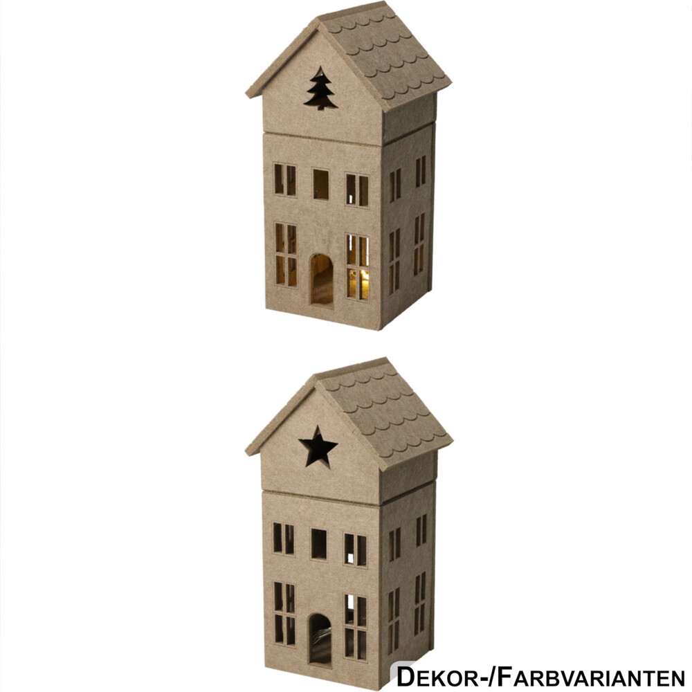 LED-Filz-Haus klein 28 cm, 2-fach sortiert