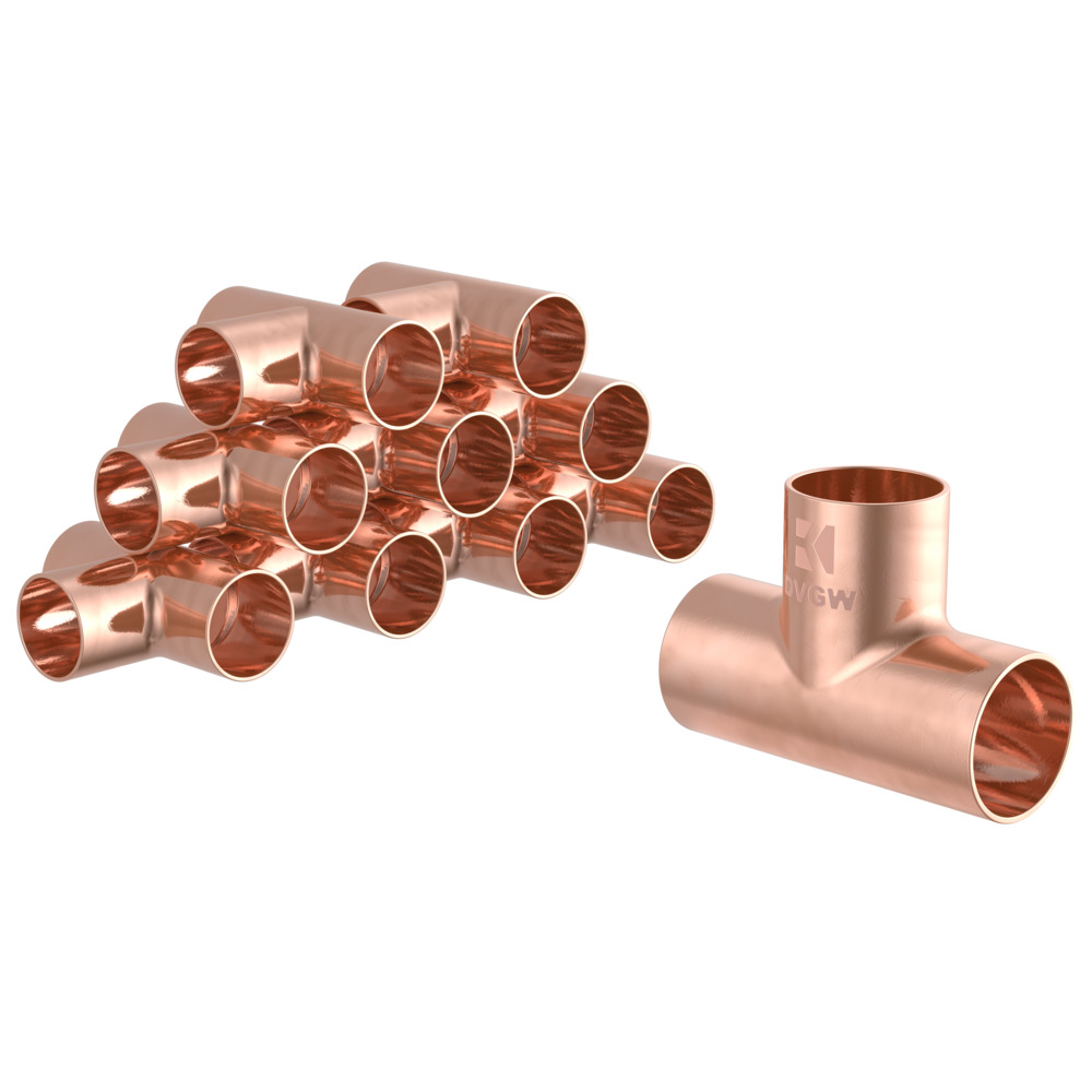 10 Stück Kupfer-Lötfitting T-Stück 22 mm im Vorratspack