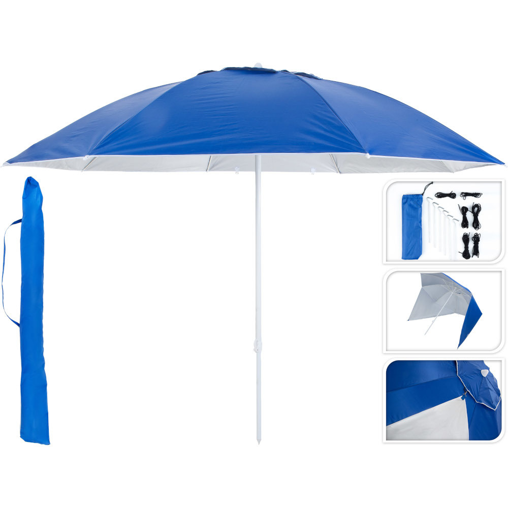 Sonnenschirm 240 cm mit Seitenteilen in blau weiß