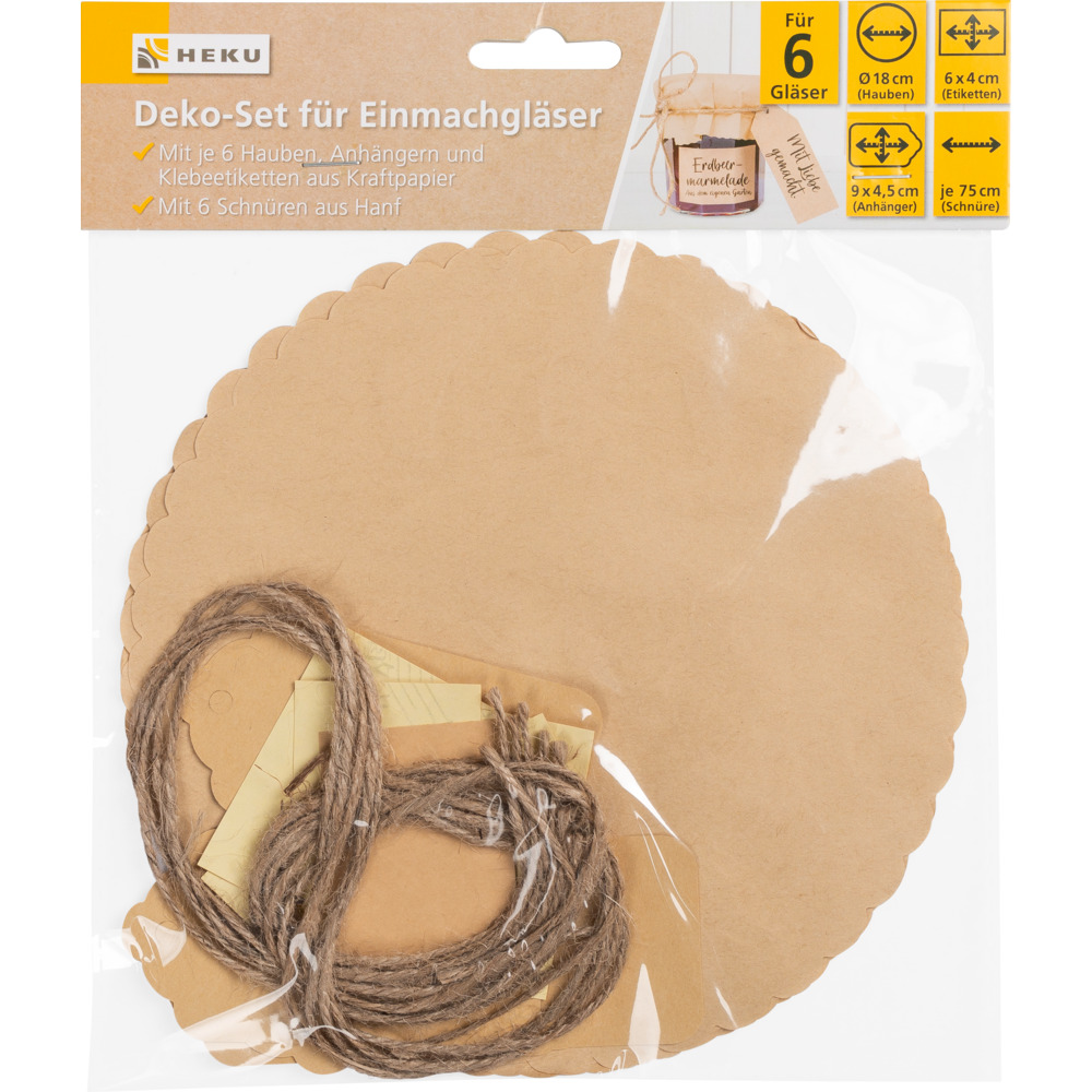 Deko-Set für 6 Einmachgläser 24-tlg. Kraftpapier