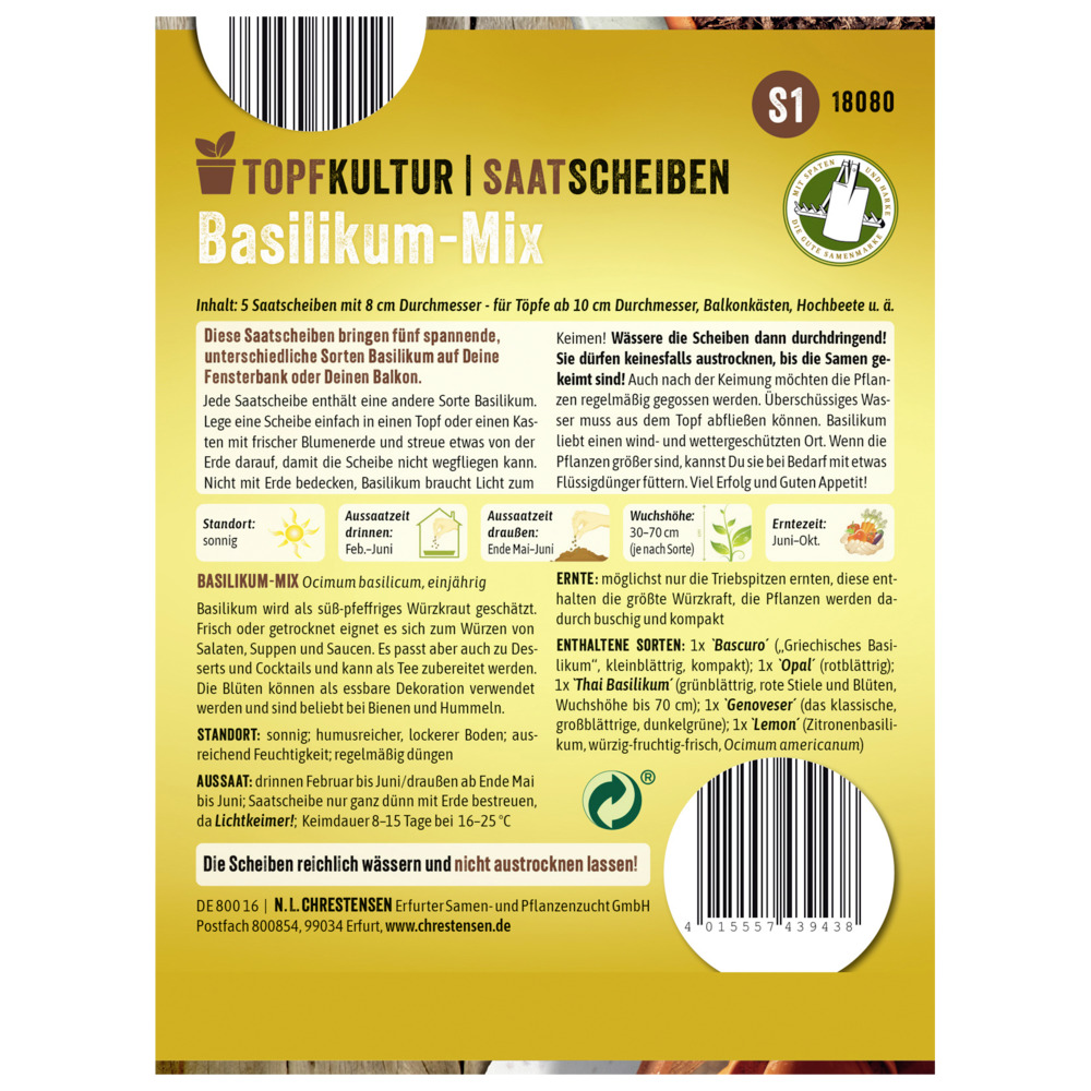 Saatscheiben Basilikum Mix 5 Scheiben image number 1