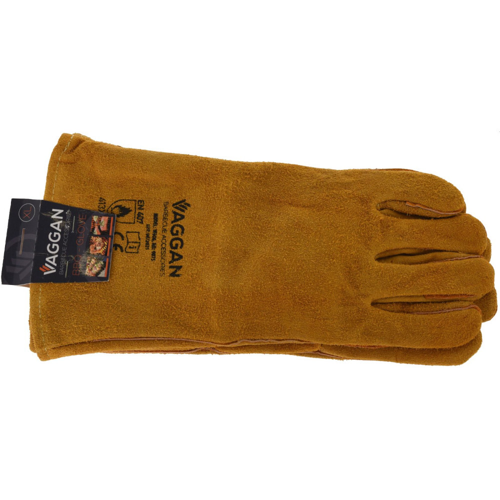 Grillhandschuh aus Leder in Braun mit extra langem Schaft
