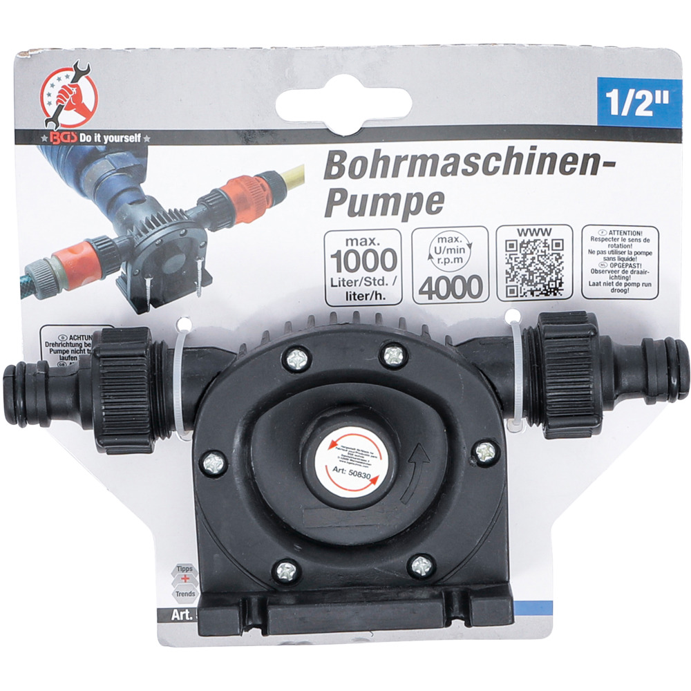 BGS Bohrmaschinen Pumpe 1/2" Anschluß 1000L/h image number 3