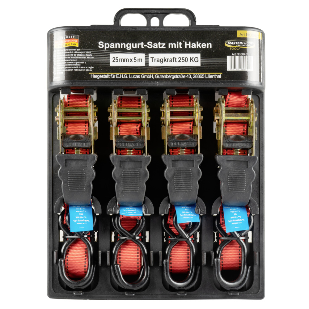 Spanngurt 250kg 5m/25mm 4Stk. Ratschengurt Zurrgurt