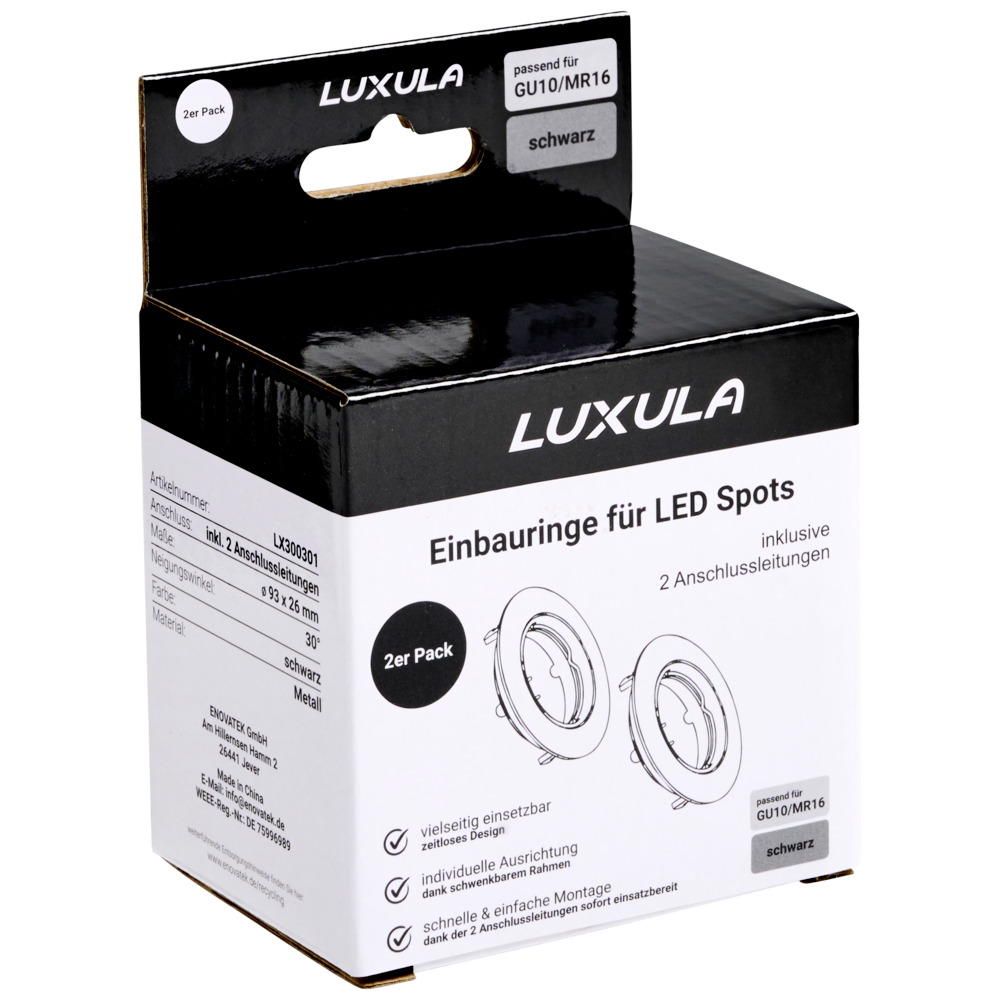 Einbaustrahler LUXULA schwarz f&uuml;r GU10 - MR16 Leuchtmittel im 2er Pack image number 1
