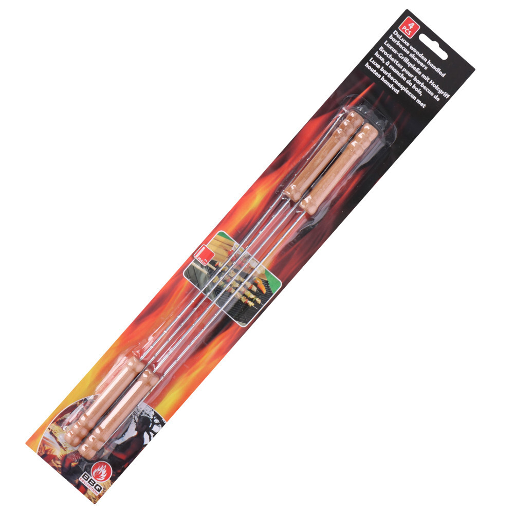 Schaschlikspieße 4 Stück 38,5 cm aus Edelstahl mit Holzgriff image number 2