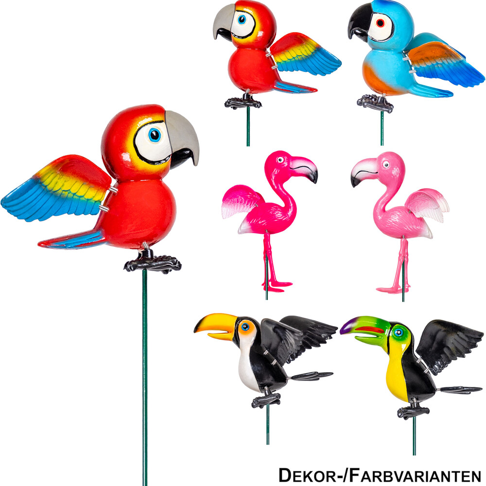 Gartenstecker mit Vogelmotiv und Erdspieß - sortiert