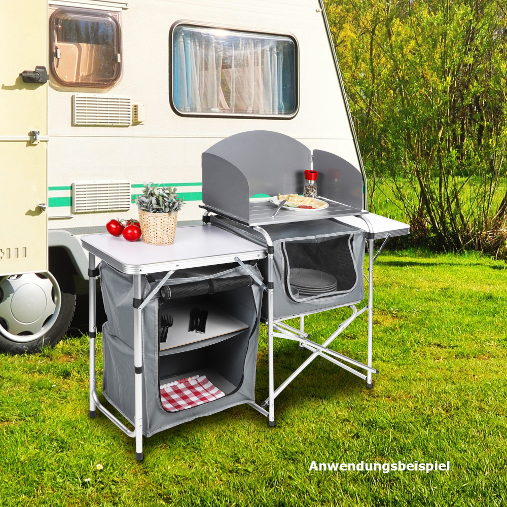 Campingtisch klappbar, mit Aluminiumgestell, Windschutz und MDF Platte image number 3