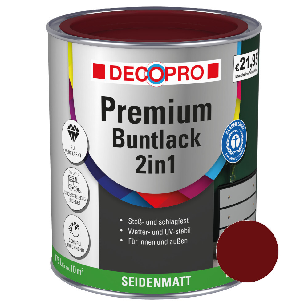 DECOPRO Premium 2in1 Buntlack 750 ml purpurrot, seidenmatt RAL 3004 image number 0
