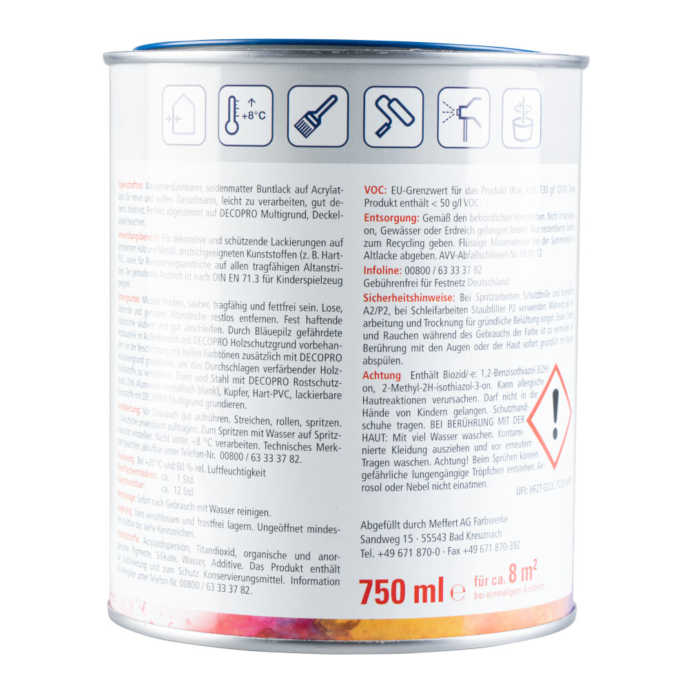 DECOPRO Acryl Seidenmattlack enzianblau RAL 5010 für innen und außen image number 1