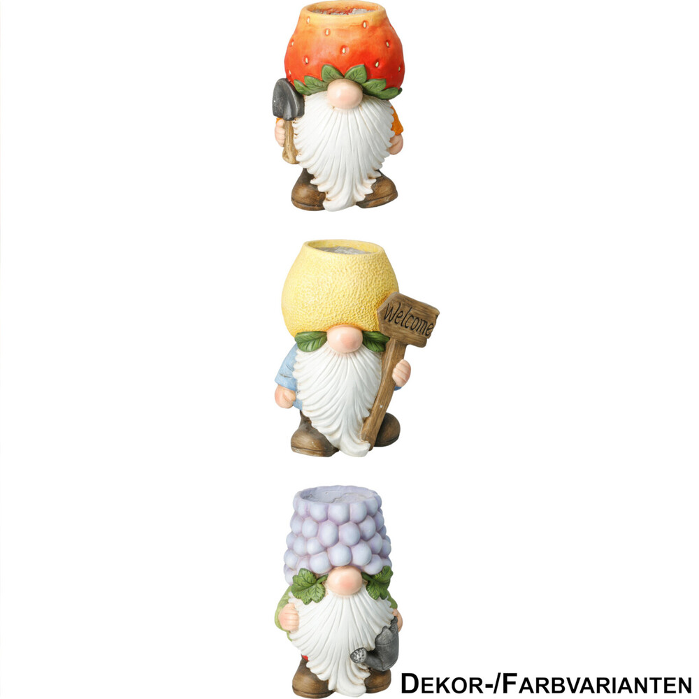 Blumentopf-Zwerg mit Fruchthut, 3-fach sortiert