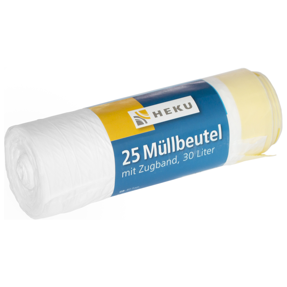 Müllbeutel mit Zugband 30 Liter 13µ 25 Stück in weiß