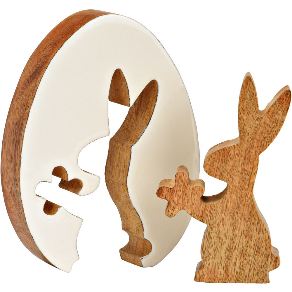 Osterei mit Hase aus Mangoholz 12 x 16 x 4 cm image number 1