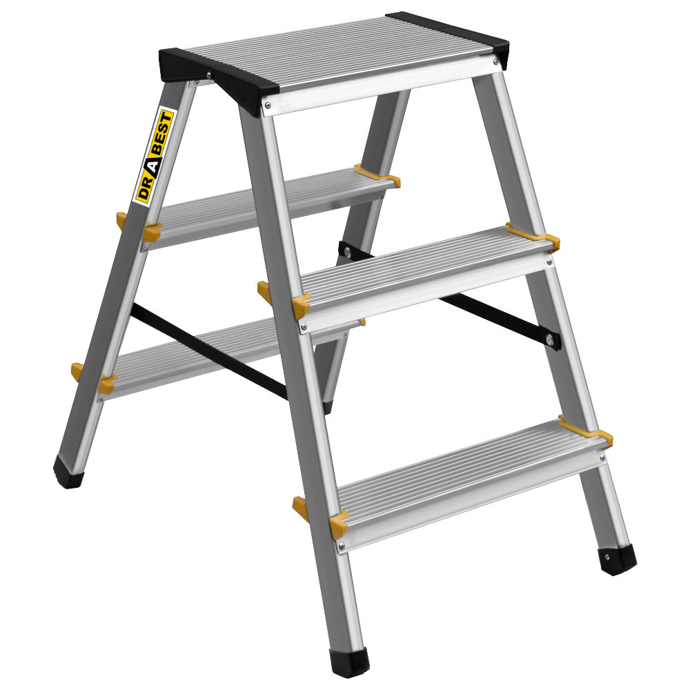 Trittleiter aus Aluminium mit 3 Stufen, beidseitig begehbar