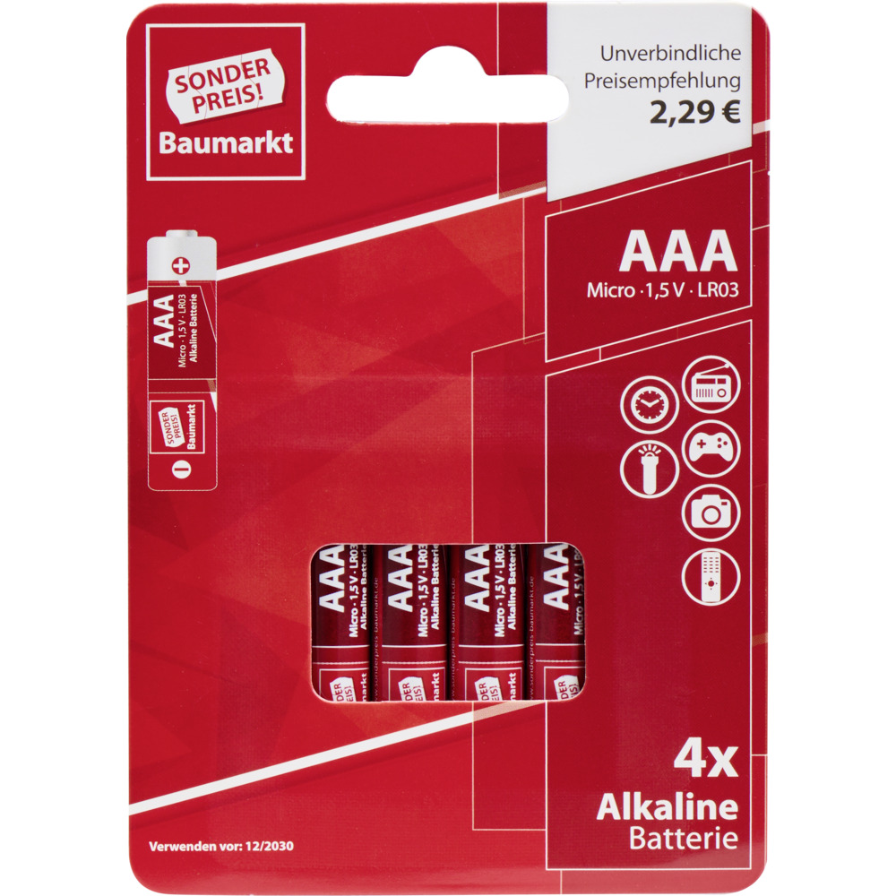 Alkaline-Batterien 4 Stück LR 03 AAA image number 2