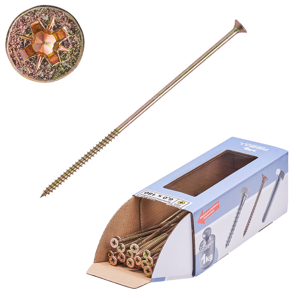 Spanplattenschraube 6,0x180 mm PZ 1kg FISHBULL-Pack Senkkopf Teilgewinde Kreuzschlitz