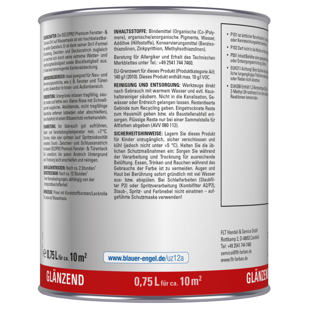 DECOPRO Premium 3in1 Fenster & Türenlack 750 ml in Weiß, glänzend image number 1