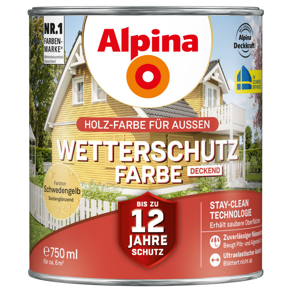 Alpina Wetterschutzfarbe Schwedengelb 750 ml deckend image number 0
