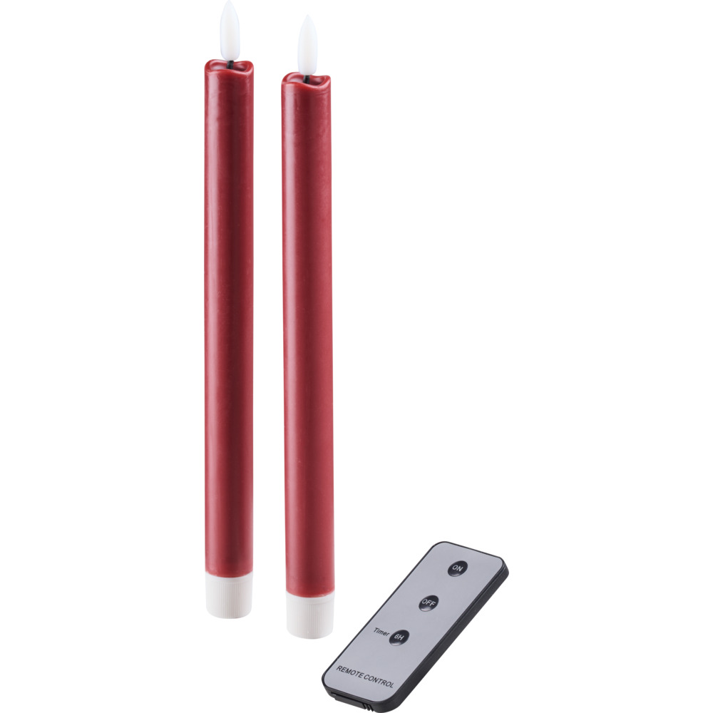 LED-Dinnerkerzen Echtwachs flackernd 2er-Set weinrot
