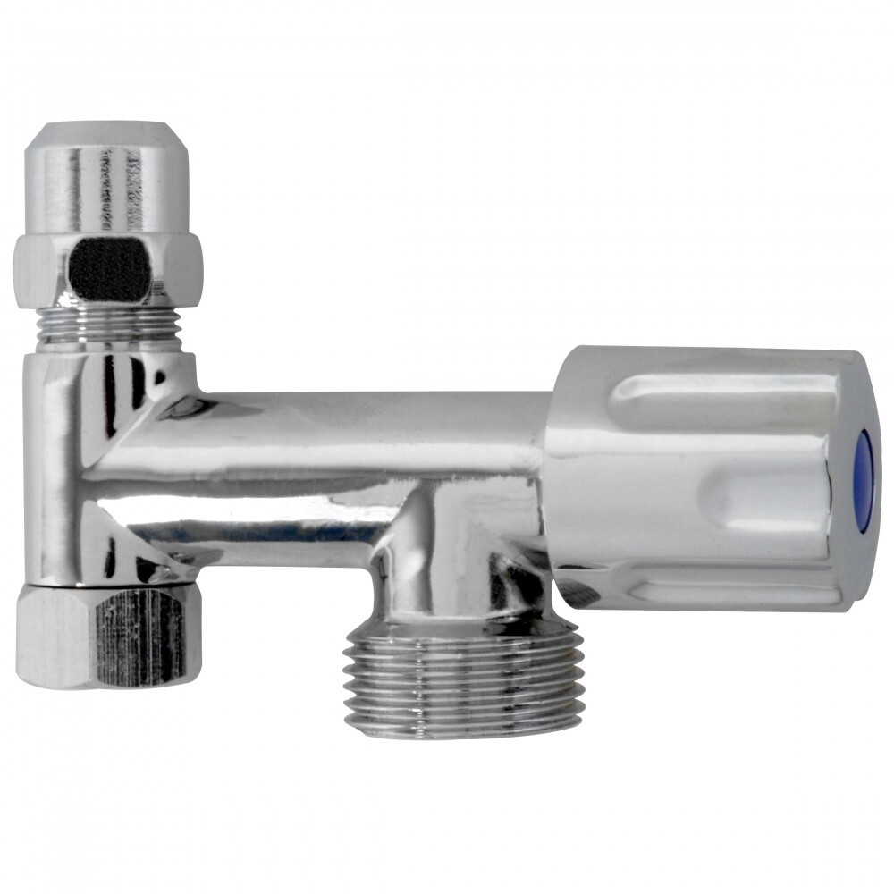 GA-Zusatzventil verchromt 3/8" IG x 3/4" AG x 3/8" AG x 10 mmQ mit Rückflussverhinderer