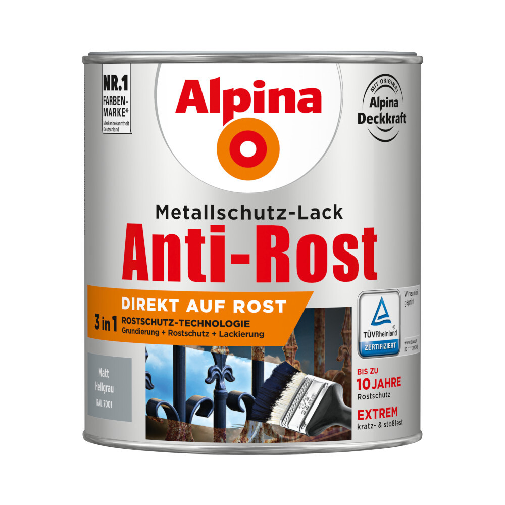 Alpina Metallschutzlack Hellgrau matt 750 ml RAL 7001 image number 0