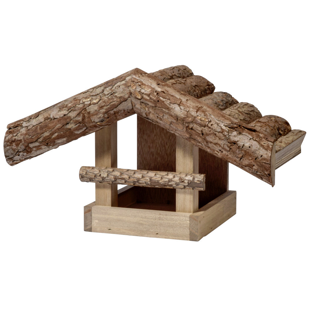 Futterhaus für Vögel, aus Holz mit Rinde gedeckt image number 1