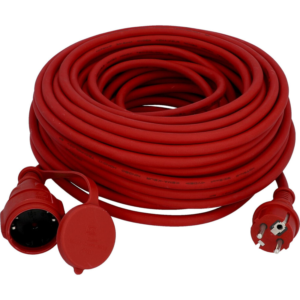 Baustellen-Verlängerungskabel Schutzkontakt rot, 25 m, außen IP44