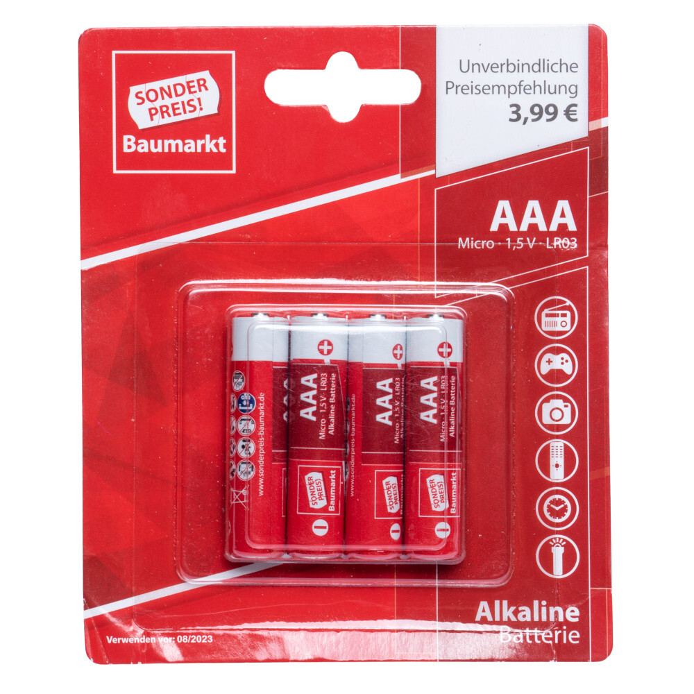 Sonderpreis Baumarkt  Batterien LR 03 AAA 4 Stück leistungsfähig, nicht wiederaufladbar