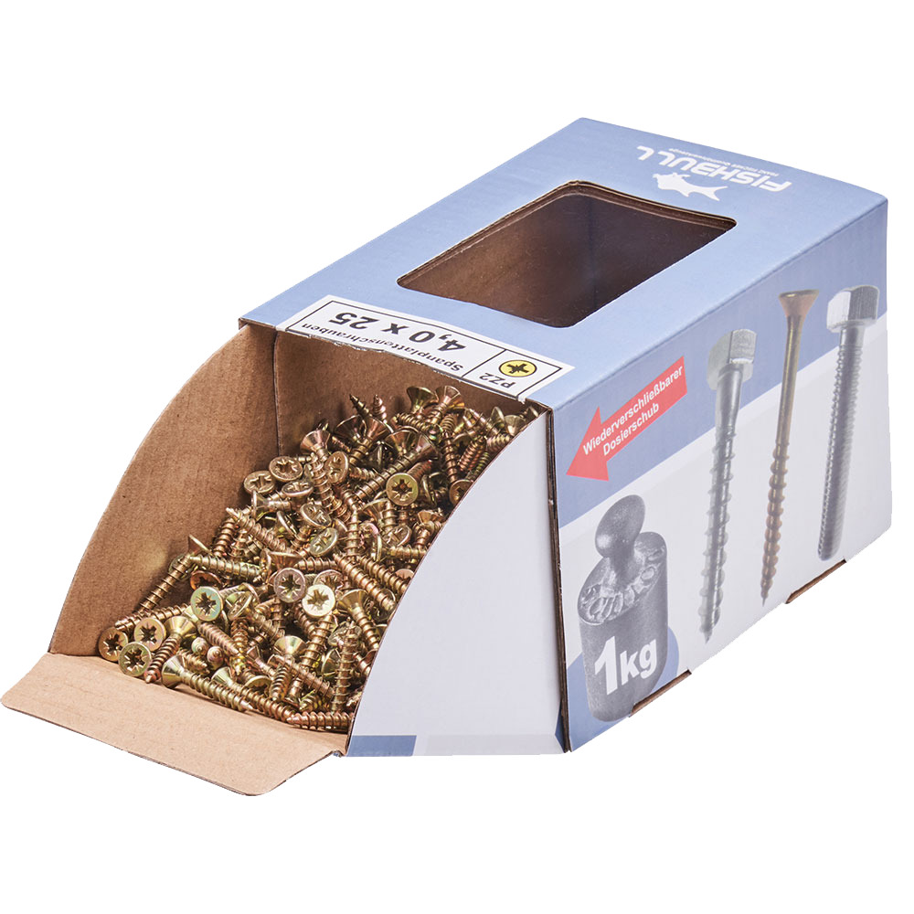 Spanplattenschraube 4,0x25 mm PZ 1kg FISHBULL-Pack Senkkopf Vollgewinde Kreuzschlitz image number 3