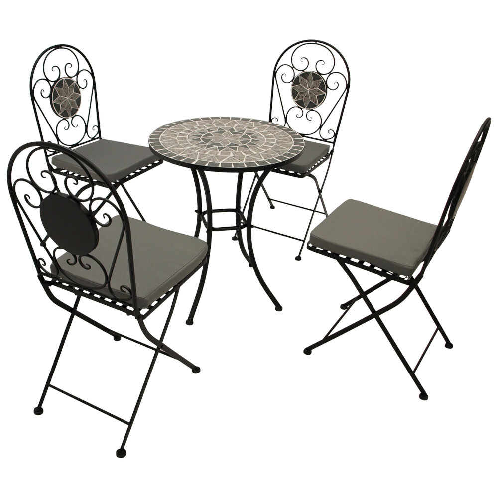 Bistroset 5-teilig - 4 Klappstühle und ein runder Mosaik-Tisch