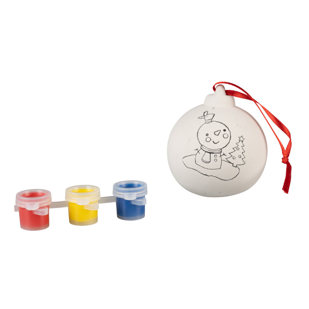 Weihnachtskugel Ø 6 x 7,3 cm bemalbar in 4 Ausführungen mit Pinsel und Farben