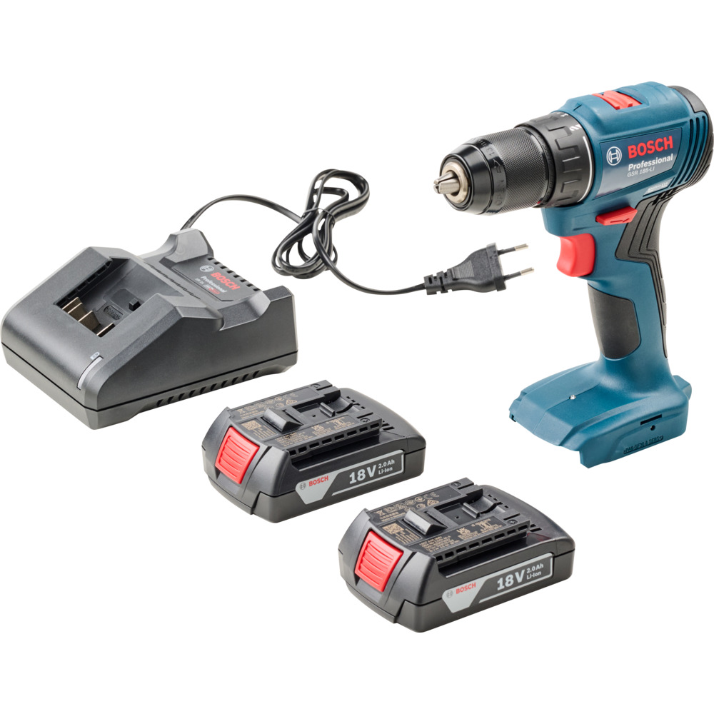 Bosch Professional 18V Akku-Bohrschrauber Set GSR 185-LI mit 2 Akkus und Koffer