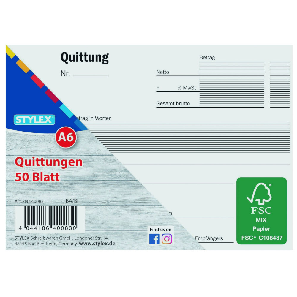 Quittungen DIN A6 50 Blatt, quer, ohne Durchschlag