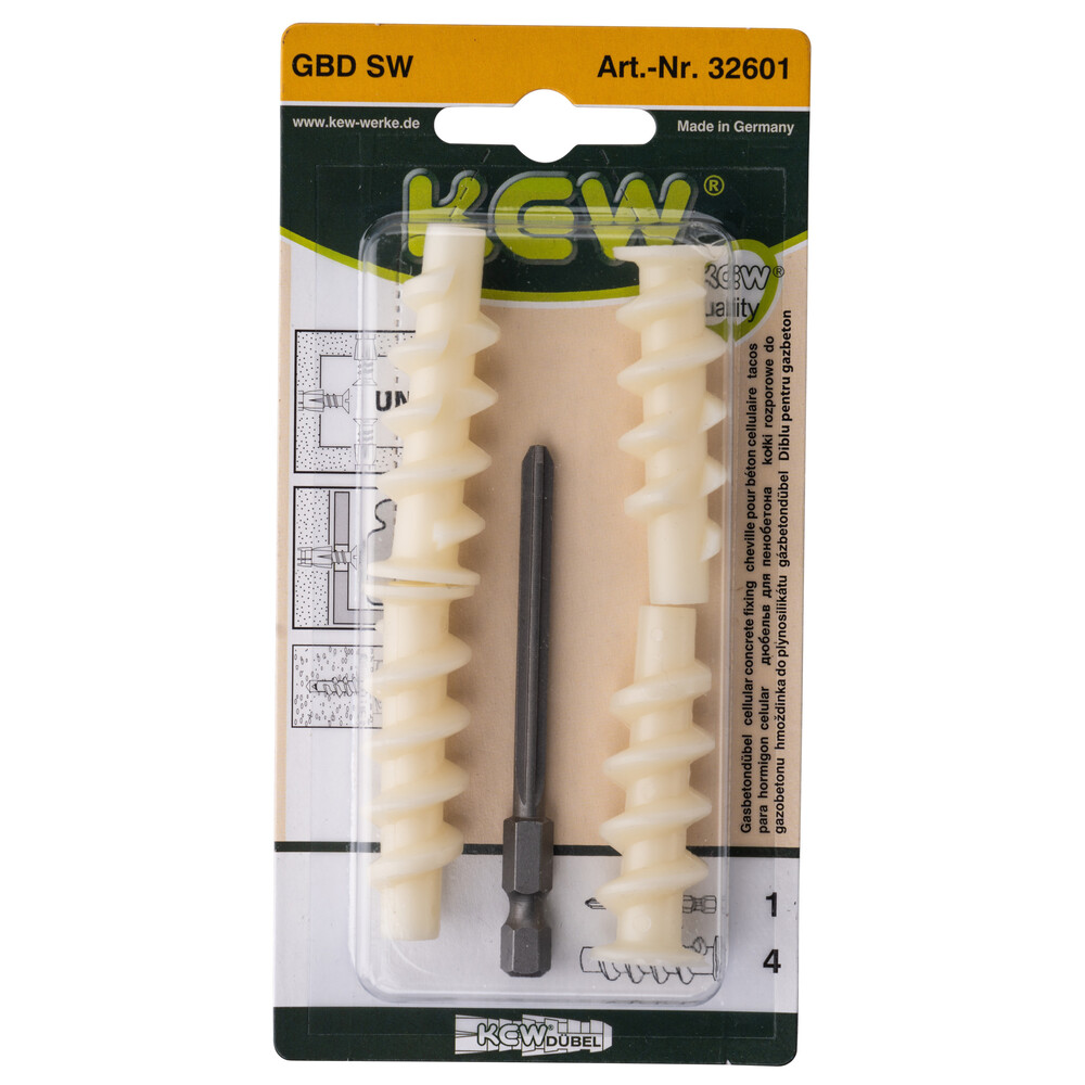 Gasbetondübel 4 Stück 10 x 50 mm mit Setzwerkzeug