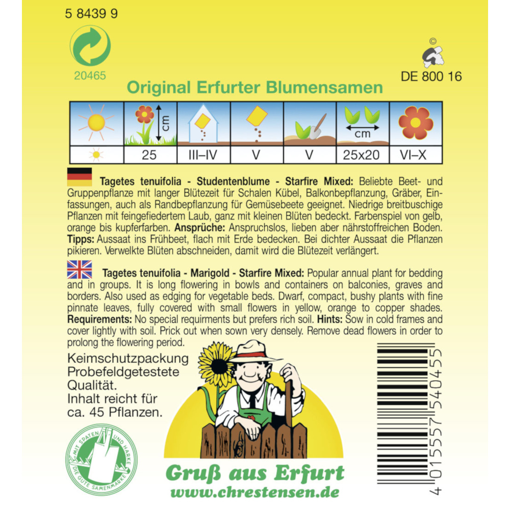 Saatgut Studentenblume Starfire-Mix ca. 45 Pflanzen image number 1