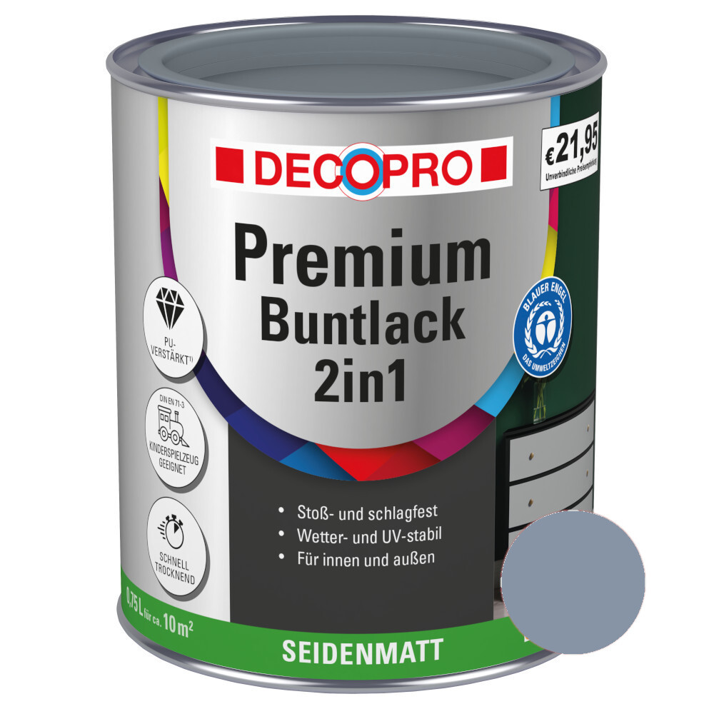 DECOPRO Premium 2in1 Buntlack 750 ml silbergrau, seidenmatt RAL 7001 image number 0