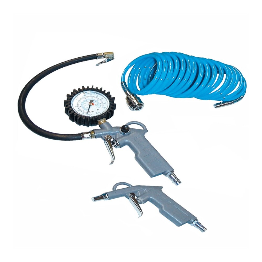 Güde® Druckluft Set 3teilig Aluguss Reifenfüller Spiralschlauch Ausblaspistole