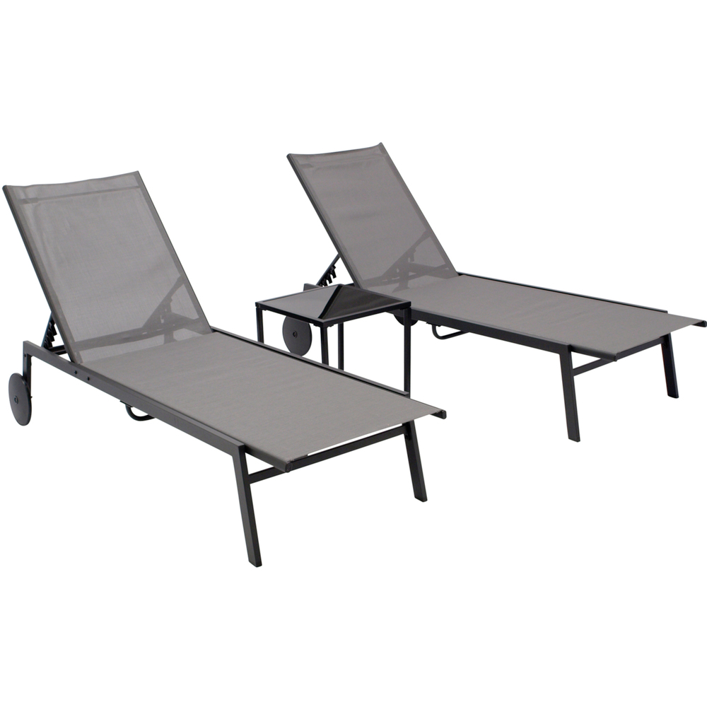 Gartenliegen mit Tisch im Set, 3-teilig, Stahl anthrazit