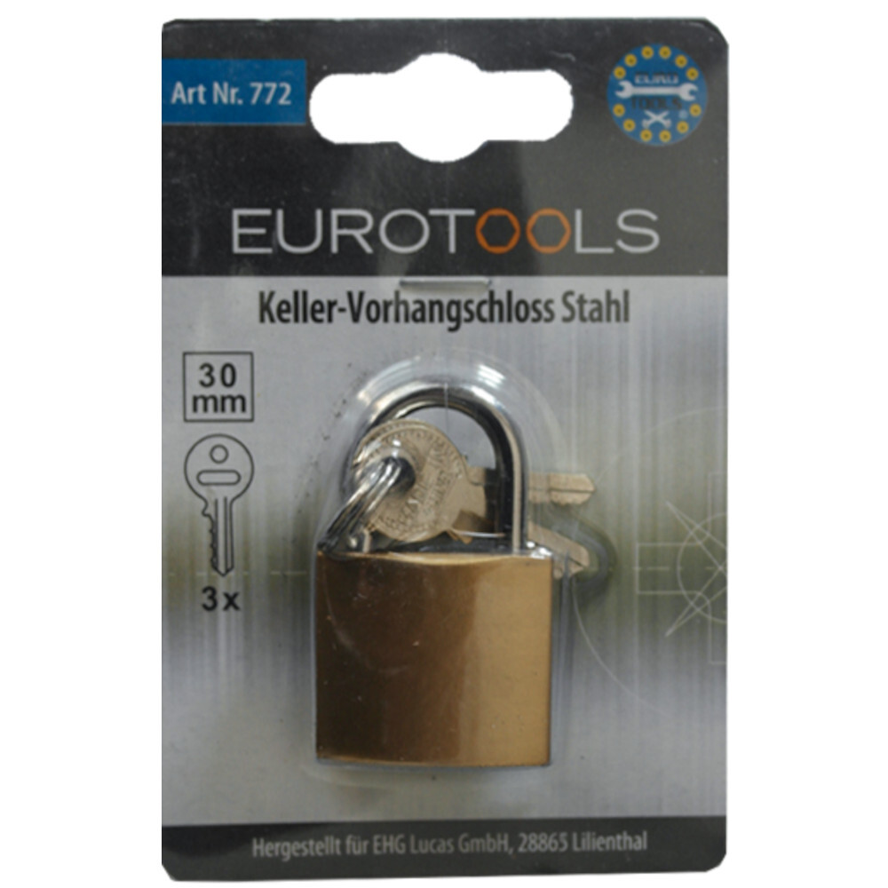 Vorhängeschloss Keller 30 mm aus Messing mit 3 Schlüssel image number 1