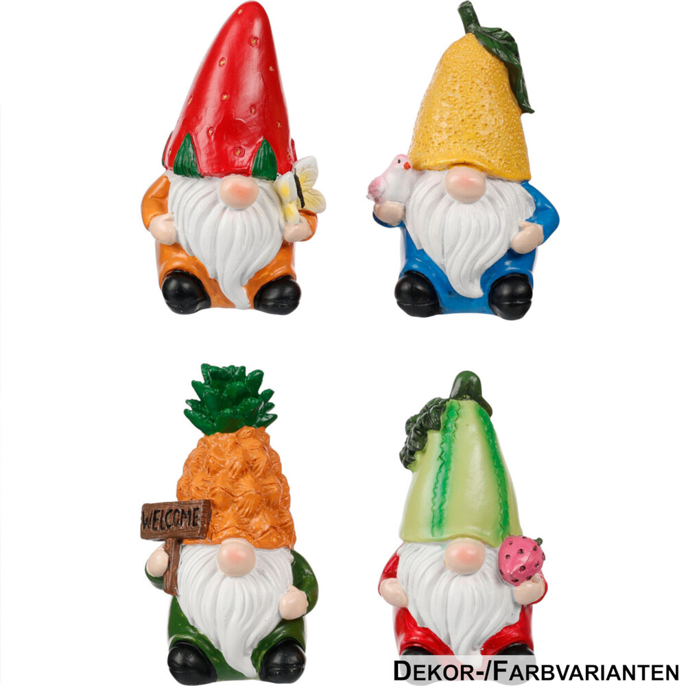 Zwerg mit Obsthut 10 cm, 4-fach sortiert