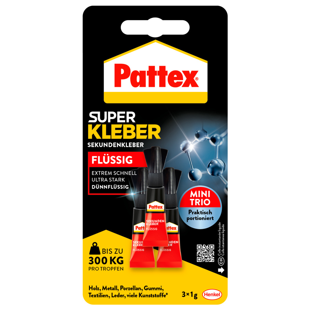 Pattex&reg; Sekundenkleber Mini Trio fl&uuml;ssig 3 x 1 g image number 0