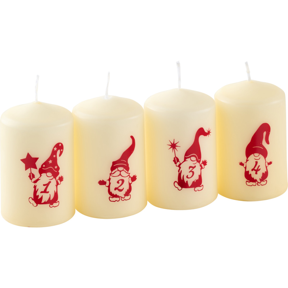 Motiv-Stumpenkerzen 4er-Set 90 x &Oslash; 55 mm vanille
