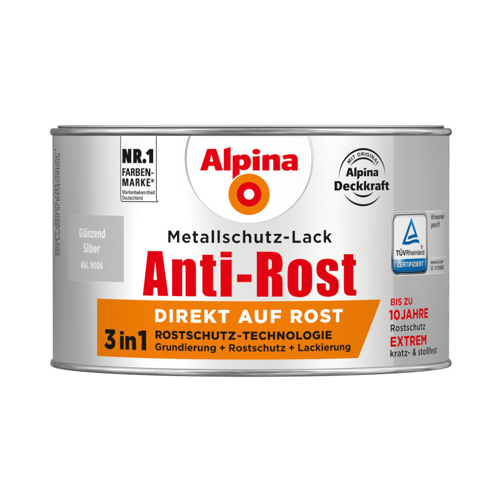 Alpina Metallschutz-Lack Silber glanz RAL 9006 image number 0