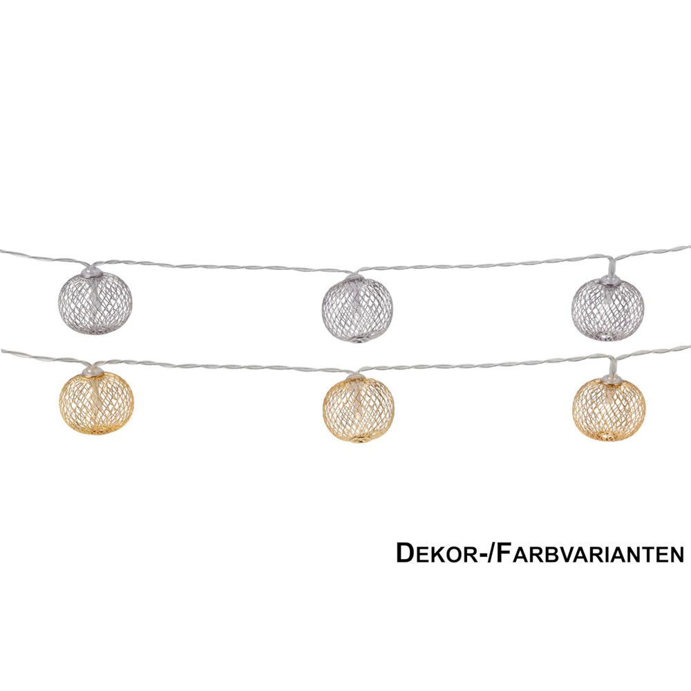 LED Lichterkette mit 10 Silk Kugeln Silber oder Gold
