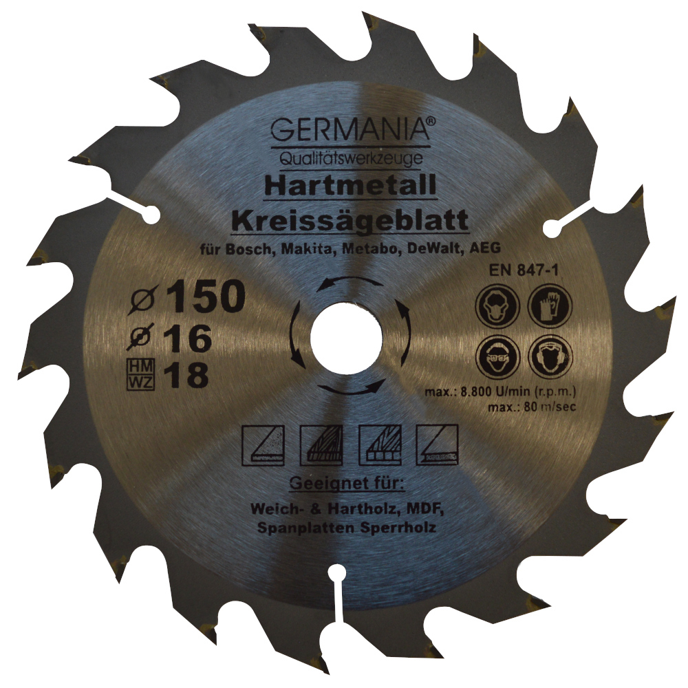 GERMANIA® HM-Kreissägeblatt für Holz Ø 150 mm mit 18 Zähne