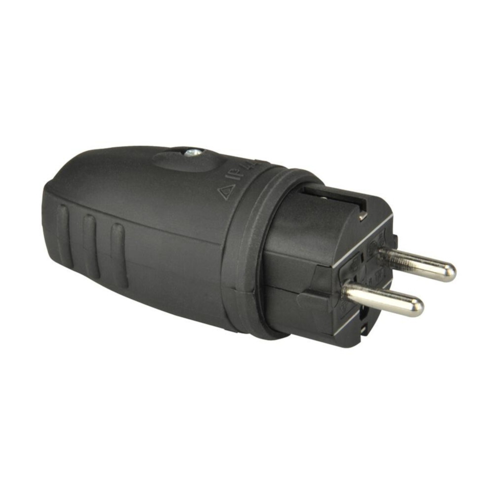Schutzkontakt Stecker Gummi, IP44, schwarz