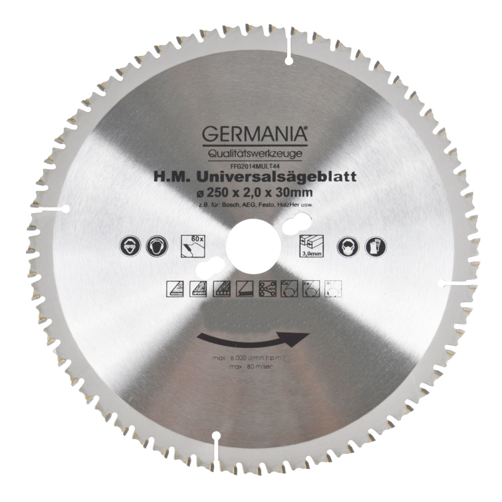 HM Multi Sägeblatt 250x30mm 60Zähne universal Alu Holz Kunststoff Kreissägeblatt image number 0