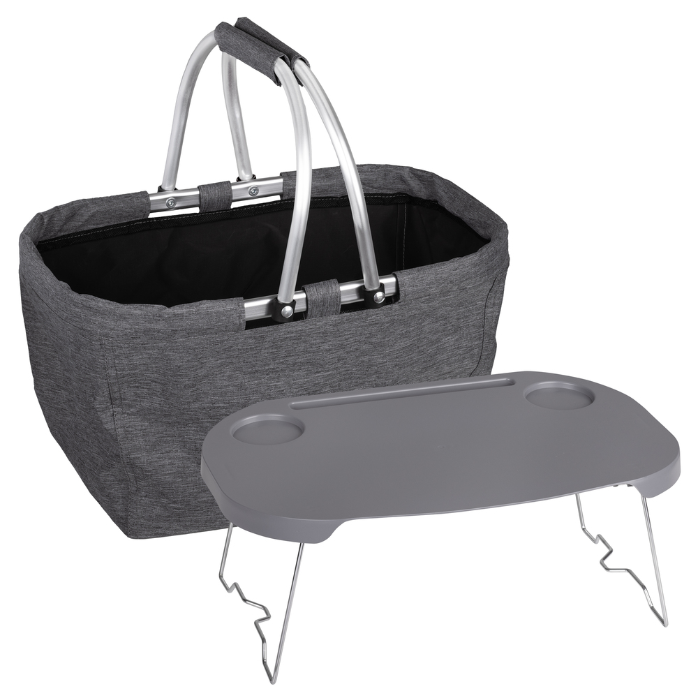 Picknickkorb mit Deckel 2-in-1, grau